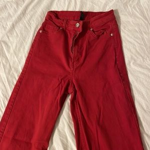 size 2, red, high rise, wide leg
